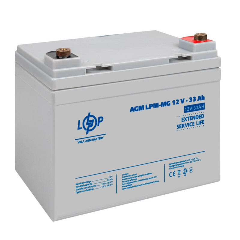 Акумулятор мультигелевий LPM-MG 12V - 33 Ah + праворуч