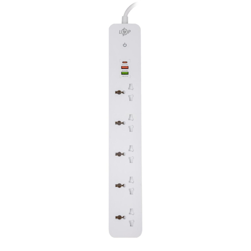 Мережевий фільтр (подовжувач) LP (5x230V-2500W, 1xUSB-38W/PD/QC3.0, 1xType-C 20W, 1xUSB 18W)