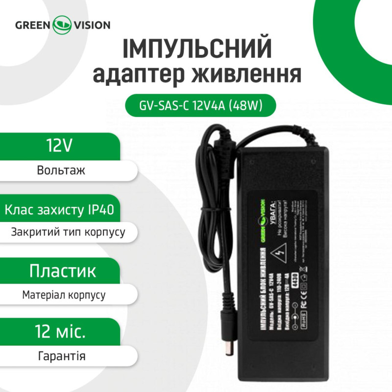 Імпульсний блок живлення GV-SAS-C 12V4A (48W) з вилкою