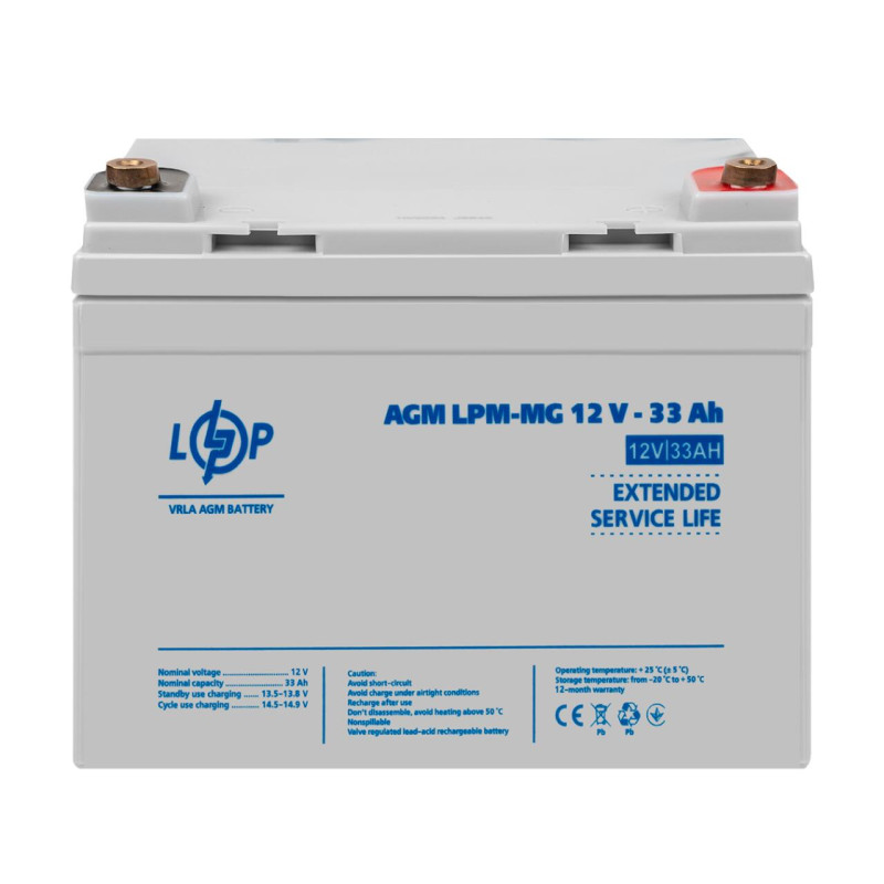 Акумулятор мультигелевий LPM-MG 12V - 33 Ah + праворуч