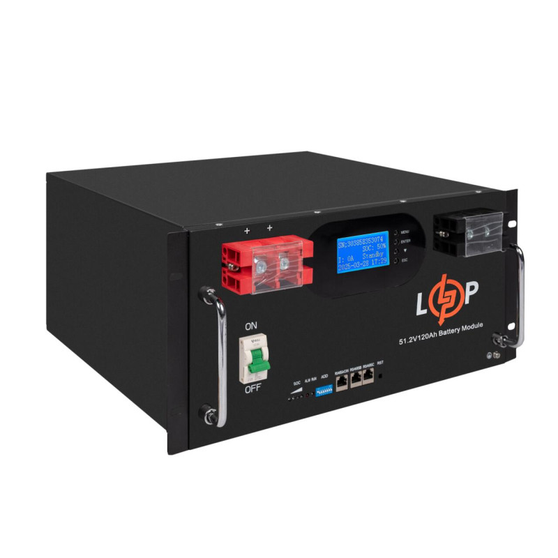 Акумулятор LP LiFePO4 51,2V - 120 Ah 6000Wh (Smart BMS 100A) с LCD RM AB RS485/CAN