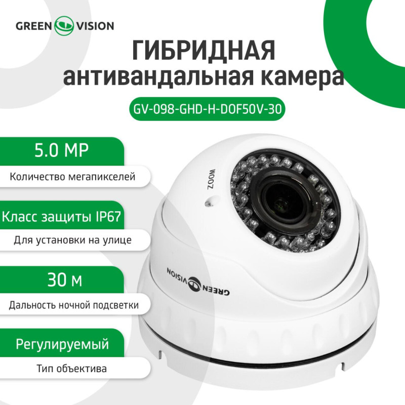 Гібридна антивандальна камера GV-098-GHD-H-DOF50V-30
