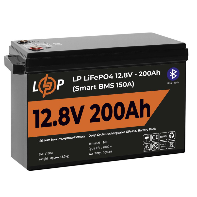 Акумулятор LP LiFePO4 12V (12,8V) - 200 Ah (2560Wh) (Smart BMS 150А) з BT пластик Уцінка