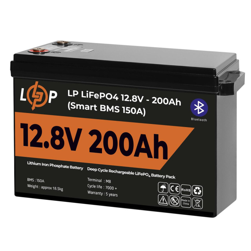 Акумулятор LP LiFePO4 12V (12,8V) - 200 Ah (2560Wh) (Smart BMS 150А) з BT пластик Уцінка