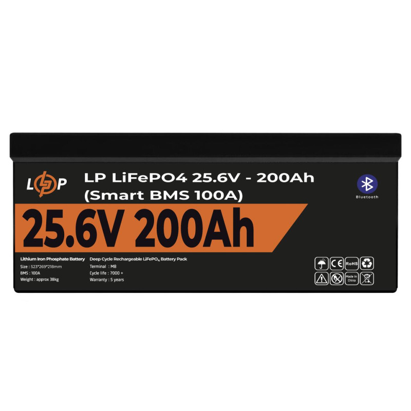 Акумулятор LP LiFePO4 24V (25,6V) - 200 Ah (5120Wh) (Smart BMS 100А) с BT пластик Уцінка
