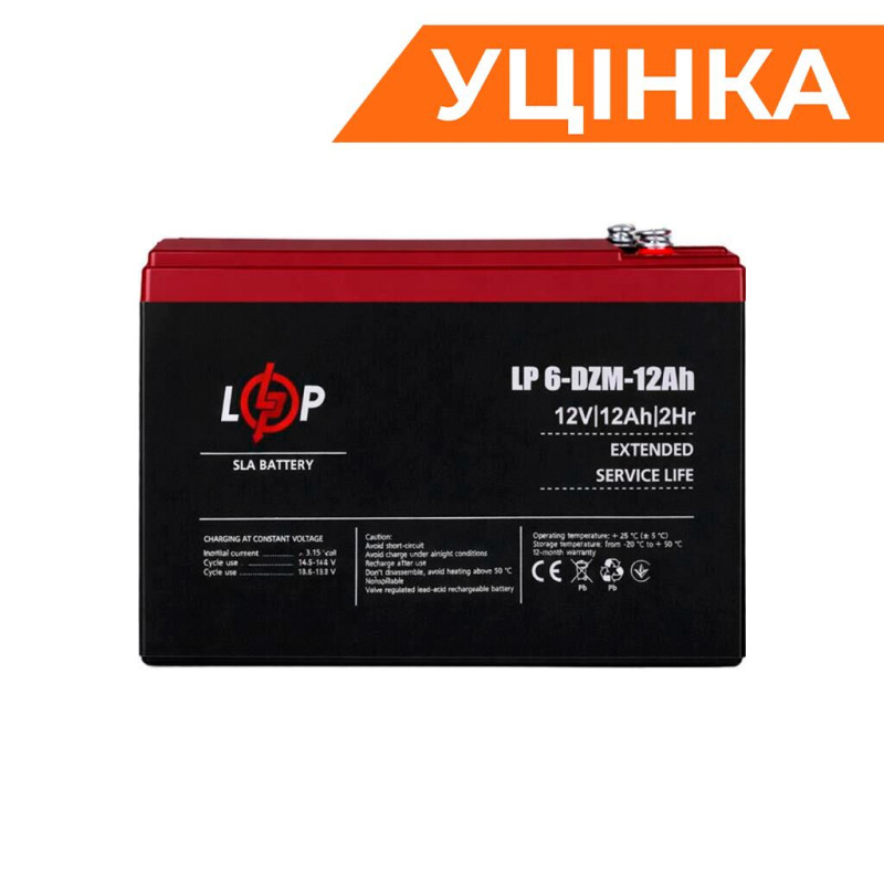 Тяговий свинцево-кислотний AGM акумулятор LP 6-DZM-12 Ah - под Болт М5 Уцінка 04.2025