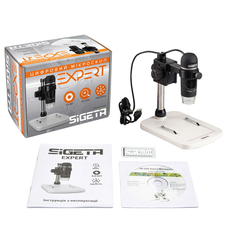 Цифровий мікроскоп SIGETA Expert 10x-300x 5 MP